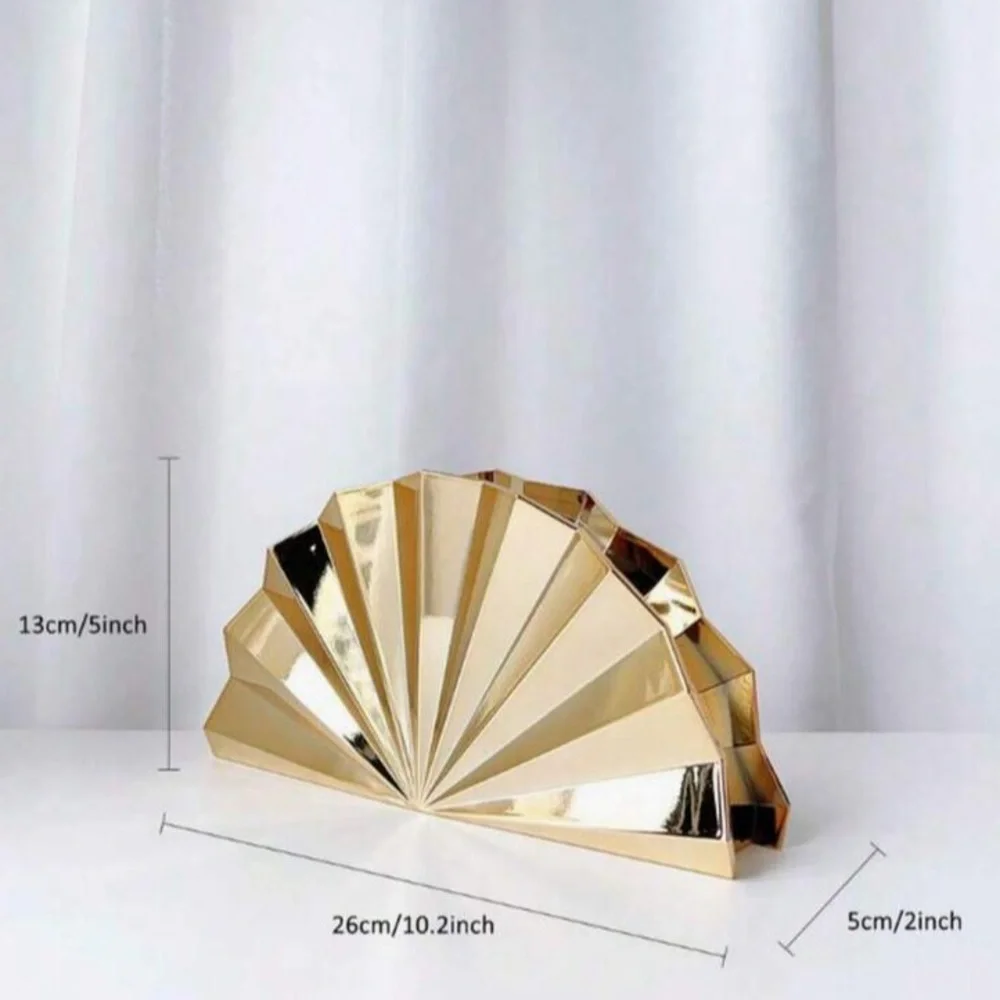 Gold Fan-Shaped Evening Clutch - Elegant Metallic Women Bag